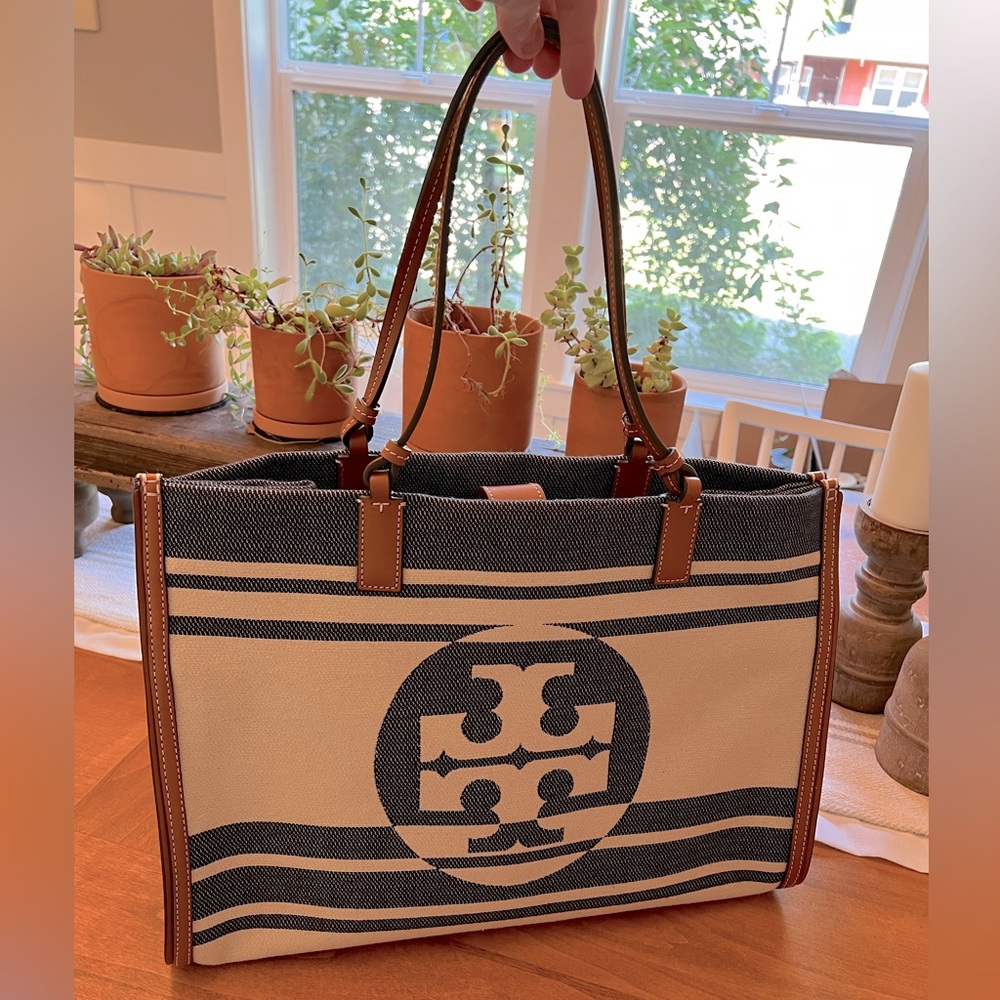 Tory Burch Navy and Cream Large Tote Bag